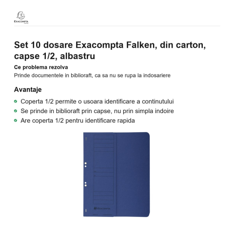 Set 10 dosare Exacompta Falken, din carton, capse 1/2, albastru [1]