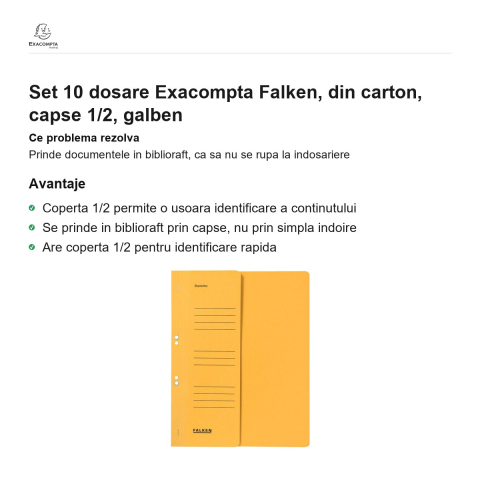 Set 10 dosare Exacompta Falken, din carton, capse 1/2, galben [1]