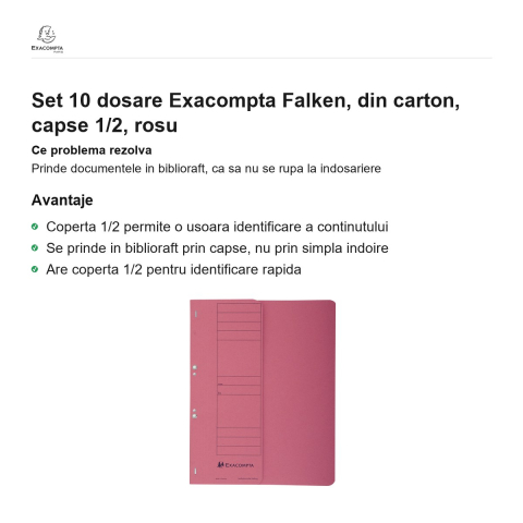 Set 10 dosare Exacompta Falken, din carton, capse 1/2, rosu [1]