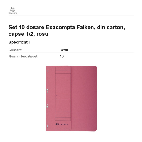Set 10 dosare Exacompta Falken, din carton, capse 1/2, rosu [2]