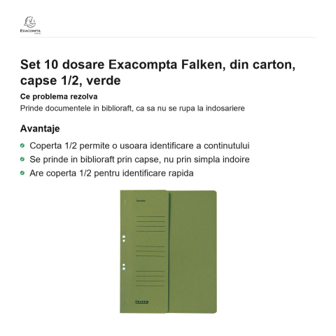 Set 10 dosare Exacompta Falken, din carton, capse 1/2, verde [1]