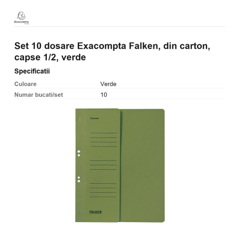 Set 10 dosare Exacompta Falken, din carton, capse 1/2, verde [2]