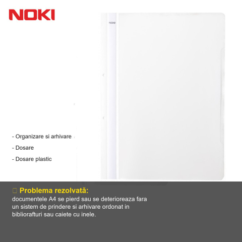 Set 10 dosare plastic cu sina si gauri Noki, format A4, transparent, pentru organizare documente [1]