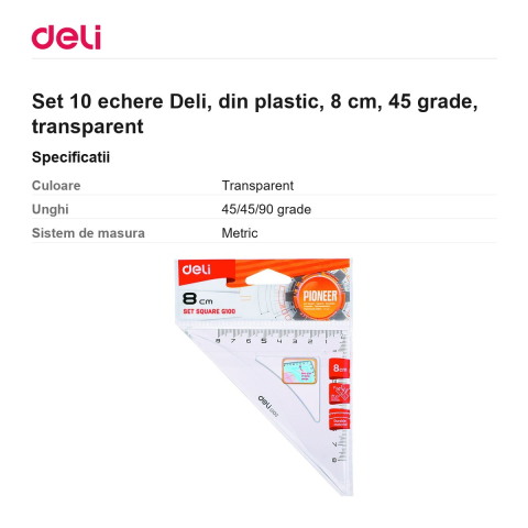 Set 10 echere Deli, din plastic, 8 cm, 45 grade, transparent [2]