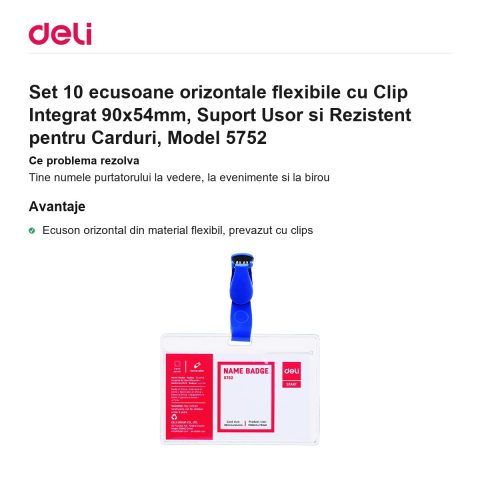 Set 10 ecusoane orizontale flexibile cu Clip Integrat 90x54mm, Suport Usor si Rezistent pentru Carduri, Model 5752 [1]