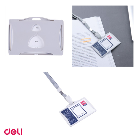 Set 10 ecusoane orizontale rigide 85x53mm cu Snur Textil Reglabil si Clip, Set Complet pentru Badge Angajat, Model 5744 [3]