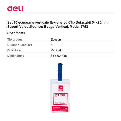Set 10 ecusoane verticale flexibile cu Clip Detasabil 54x90mm, Suport Versatil pentru Badge Vertical, Model 5753 [2]