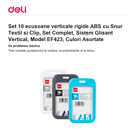 Set 10 ecusoane verticale rigide ABS cu Snur Textil si Clip, Set Complet, Sistem Glisant Vertical, Model EF423, Culori Asortate [1]