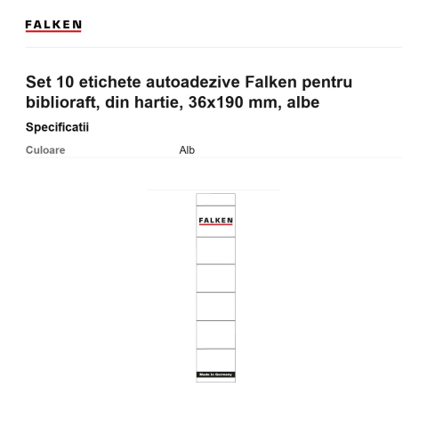 Set 10 etichete autoadezive Falken pentru biblioraft, din hartie, 36x190 mm, albe [2]