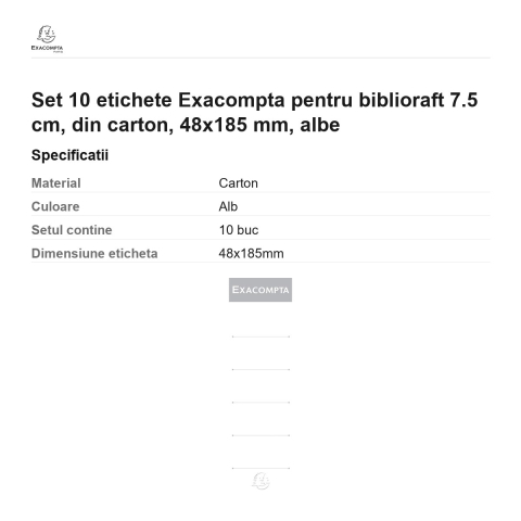 Set 10 etichete Exacompta pentru biblioraft 7.5 cm, din carton, 48x185 mm, albe [2]