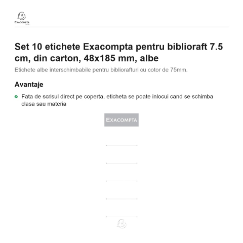 Set 10 etichete Exacompta pentru biblioraft 7.5 cm, din carton, 48x185 mm, albe [1]