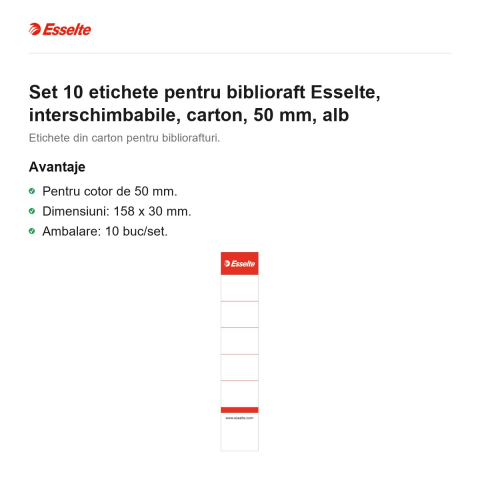 Set 10 etichete pentru biblioraft Esselte, interschimbabile, carton, 50 mm, alb [1]
