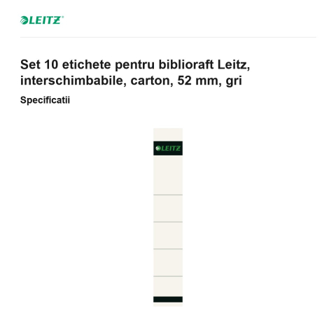 Set 10 etichete pentru biblioraft Leitz, interschimbabile, carton, 52 mm, gri [2]