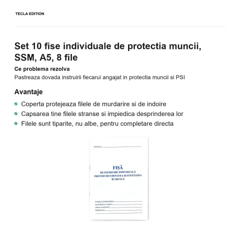 Set 10 fise individuale de protectia muncii, SSM, A5, 8 file [1]