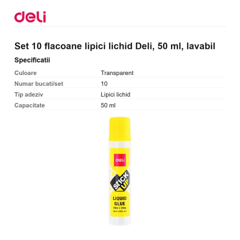 Set 10 flacoane lipici lichid Deli, 50 ml, lavabil [2]
