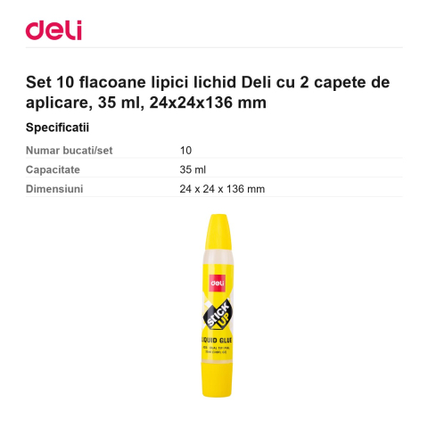 Set 10 flacoane lipici lichid Deli cu 2 capete de aplicare, 35 ml, 24x24x136 mm [2]