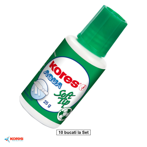 Corectoare - Set 10 fluide corectoare pe baza de apa Kores, aplicator cu burete, 25g, acoperire perfecta, pentru birou si scoala