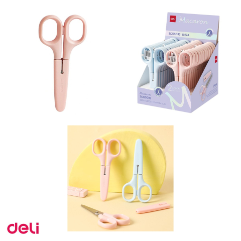 Set 10 foarfece scolare Deli Macarons, 12.2 cm, cu protectie din plastic, varf rotunjit, culori asortate [3]