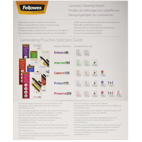Set 10 folii curatare Fellowes, format A4, pachet 10 bucati, pentru curatare si intretinere laminator [1]