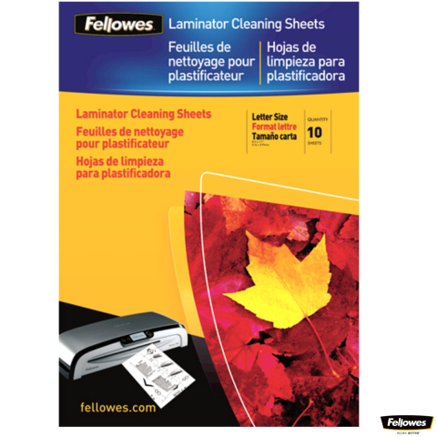 Folii laminare - Set 10 folii curatare Fellowes, format A4, pachet 10 bucati, pentru curatare si intretinere laminator
