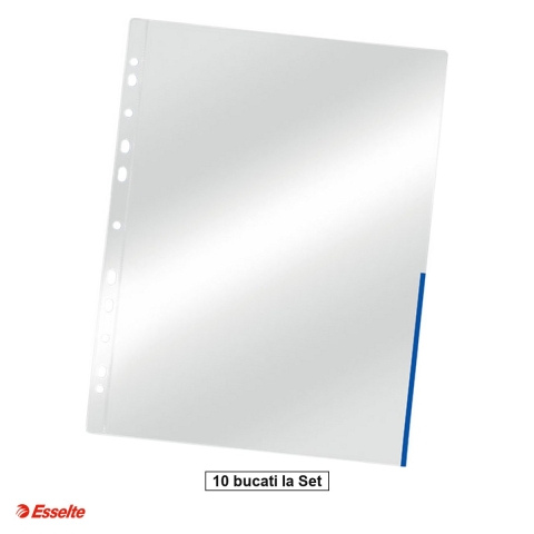 Folii de protectie - Set 10 folii de protectie cu margine color Esselte A4, pentru arhivare, albastru