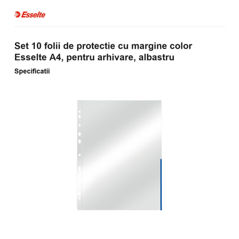 Set 10 folii de protectie cu margine color Esselte A4, pentru arhivare, albastru [2]