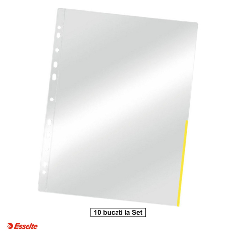 Folii de protectie - Set 10 folii de protectie cu margine color Esselte A4, pentru arhivare, galben