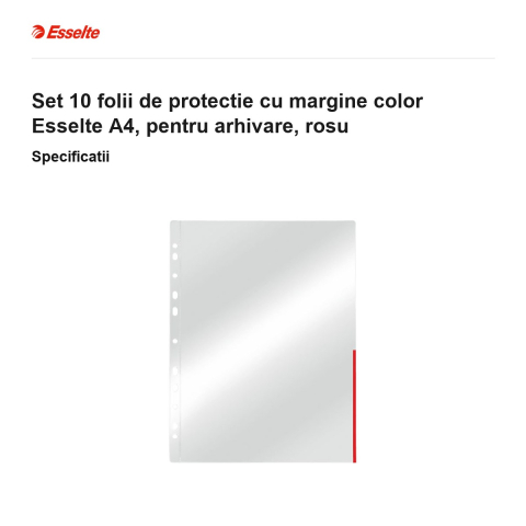 Set 10 folii de protectie cu margine color Esselte A4, pentru arhivare, rosu [2]