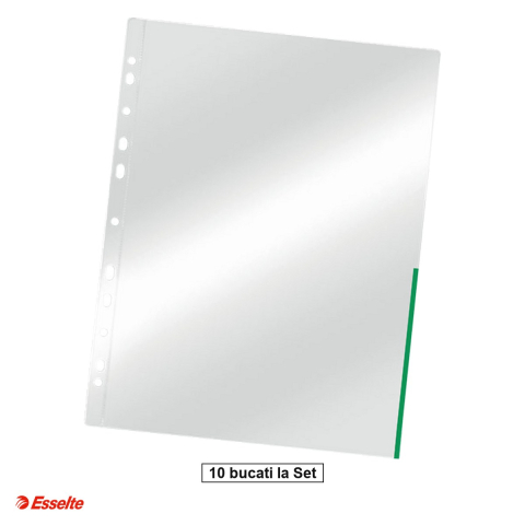 Folii de protectie - Set 10 folii de protectie cu margine color Esselte A4, pentru arhivare, verde