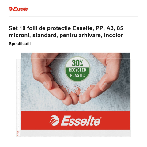 Set 10 folii de protectie Esselte, PP, A3, 85 microni, standard, pentru arhivare, incolor [2]