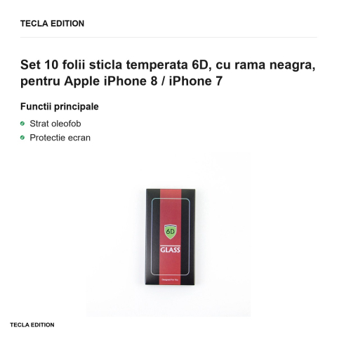 Set 10 folii sticla temperata 6D, cu rama neagra, pentru Apple iPhone 8 / iPhone 7 [1]