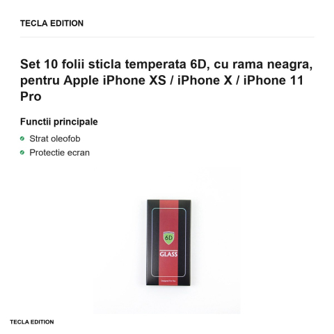 Set 10 folii sticla temperata 6D, cu rama neagra, pentru Apple iPhone XS / iPhone X / iPhone 11 Pro [1]