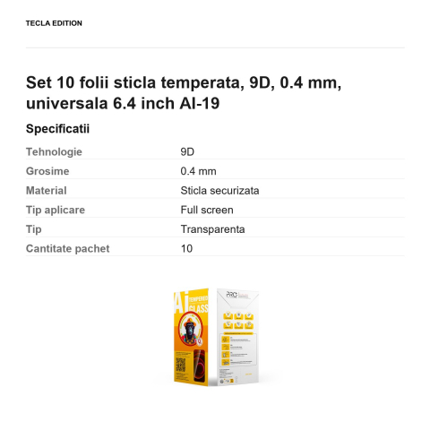 Set 10 folii sticla temperata, 9D, 0.4 mm, universala 6.4 inch AI-19 [2]