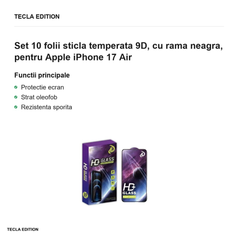Set 10 folii sticla temperata 9D, cu rama neagra, pentru Apple iPhone 17 Air [1]