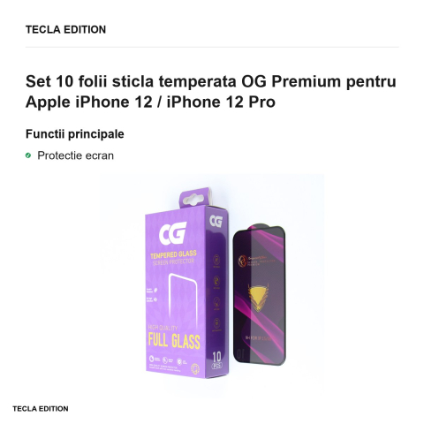 Set 10 folii sticla temperata OG Premium pentru Apple iPhone 12 / iPhone 12 Pro [1]