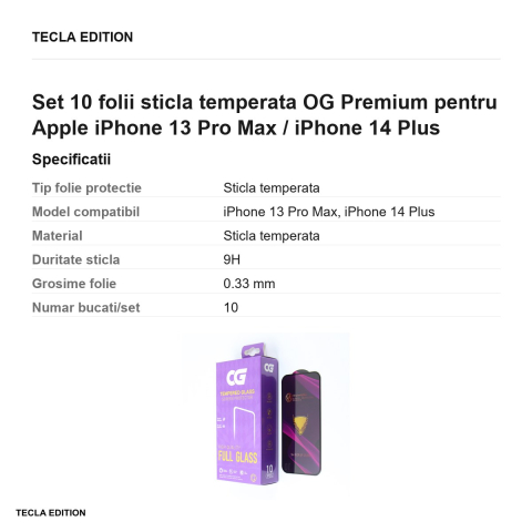 Set 10 folii sticla temperata OG Premium pentru Apple iPhone 13 Pro Max / iPhone 14 Plus [2]