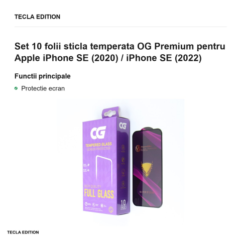 Set 10 folii sticla temperata OG Premium pentru Apple iPhone SE (2020) / iPhone SE (2022) [1]