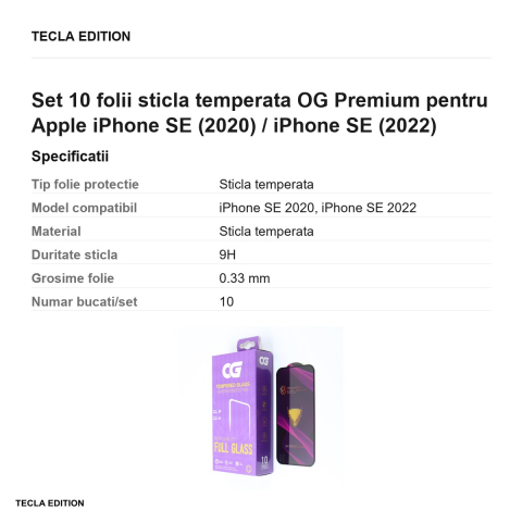 Set 10 folii sticla temperata OG Premium pentru Apple iPhone SE (2020) / iPhone SE (2022) [2]