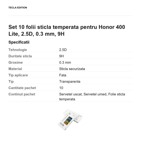 Set 10 folii sticla temperata pentru Honor 400 Lite, 2.5D, 0.3 mm, 9H [2]