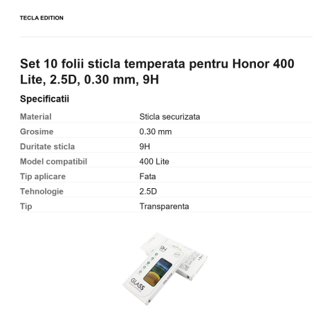 Set 10 folii sticla temperata pentru Honor 400 Lite, 2.5D, 0.30 mm, 9H [2]