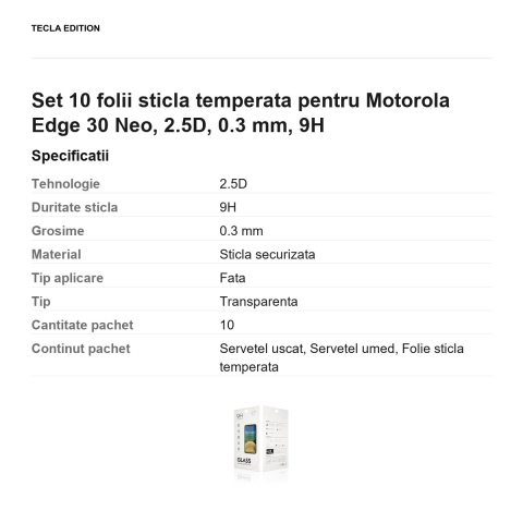 Set 10 folii sticla temperata pentru Motorola Edge 30 Neo, 2.5D, 0.3 mm, 9H [2]