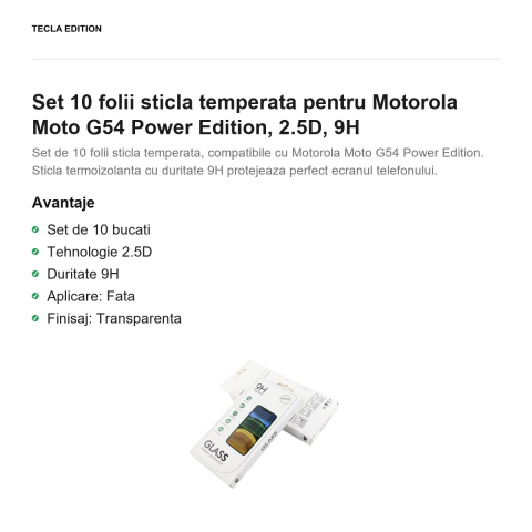 Set 10 folii sticla temperata pentru Motorola Moto G54 Power Edition, 2.5D, 9H [1]