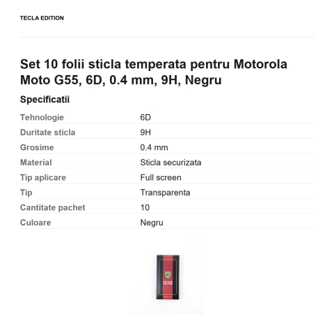 Set 10 folii sticla temperata pentru Motorola Moto G55, 6D, 0.4 mm, 9H, Negru [2]
