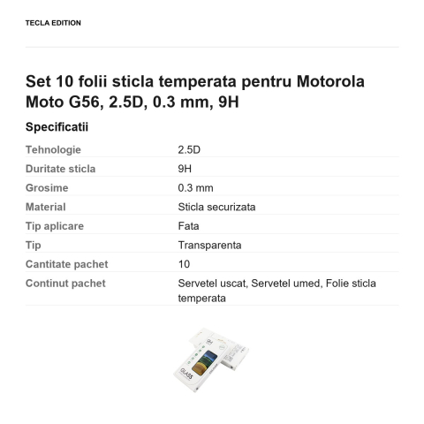 Set 10 folii sticla temperata pentru Motorola Moto G56, 2.5D, 0.3 mm, 9H [2]