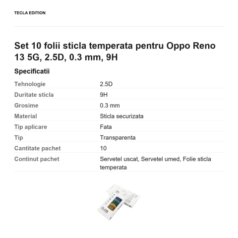 Set 10 folii sticla temperata pentru Oppo Reno 13 5G, 2.5D, 0.3 mm, 9H [2]