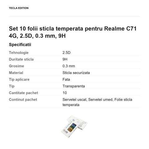 Set 10 folii sticla temperata pentru Realme C71 4G, 2.5D, 0.3 mm, 9H [2]