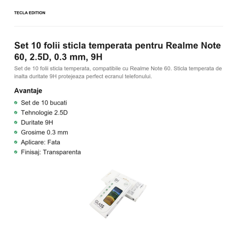 Set 10 folii sticla temperata pentru Realme Note 60, 2.5D, 0.3 mm, 9H [1]