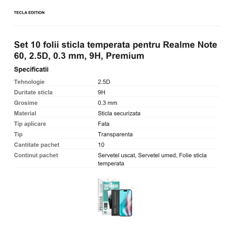 Set 10 folii sticla temperata pentru Realme Note 60, 2.5D, 0.3 mm, 9H, Premium [2]