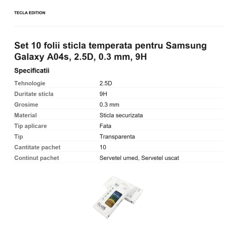Set 10 folii sticla temperata pentru Samsung Galaxy A04s, 2.5D, 0.3 mm, 9H [2]