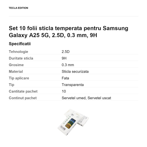 Set 10 folii sticla temperata pentru Samsung Galaxy A25 5G, 2.5D, 0.3 mm, 9H [2]